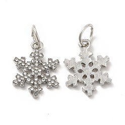 Platino Colgantes de diamantes de imitación de cristal de aleación de chapado en rack, con anillos de salto, encantos de copo de nieve, Platino, 20.5x15.5x2 mm, agujero: 6 mm
