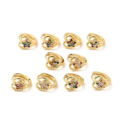 Mixed Color Cubic Zirconia Heart with Star Hoop Earrings, Real 18K Gold Plated Brass Jewelry for Women, Cadmium Free & Nickel Free & Lead Free, Mixed Color, 13x13x10.5mm, Pin: 1mm