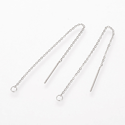 Stainless Steel Color 304 Stainless Steel Earring Findings, Ear Threads, Stainless Steel Color, 90~94x1.2mm, Pin: 0.8mm