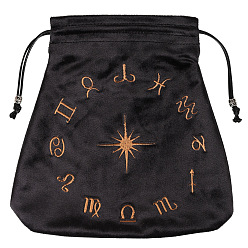 Black Velvet Packing Pouches, Drawstring Bags, Trapezoid with Constellation Pattern, Black, 21x21cm