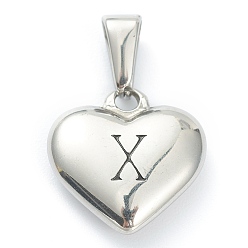 Letter X Pendentifs en acier inoxydable, coeur avec lettre noire, couleur inox, letter.x, 304mm, Trou: 16x16x4.5mm