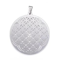 Stainless Steel Color 304 Stainless Steel Big Pendants, Flat Round, Stainless Steel Color, 54.5x50x0.8mm, Hole: 8x4mm