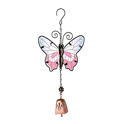 Colorful Iron Wind Chimes, Small Wind Bells Handmade Glass Pendants, Butterfly, Colorful, 343~360mm