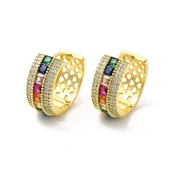 Colorful Cubic Zirconia Square Hoop Earrings, Light Gold Brass Jewelry for Women, Colorful, 20.5x20.5x9mm, Pin: 0.8mm
