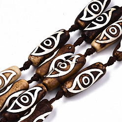 2-Eye Tibetan Style dZi Beads, Natural Agate Beads Strands,  Dyed & Heated, Oval, 2-Eye, 28~31x9~11mm, Hole: 2.5mm, about 10pcs/strand, 14.96 inch(38cm)