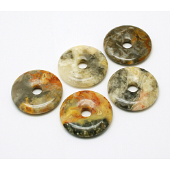 Crazy Agate Donut/Pi Disc Natural Gemstone Pendants, Crazy Agate, Donut Width: 12mm, 30x5mm, Hole: 6mm
