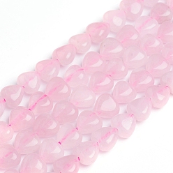 Rose Quartz Natural Rose Quartz Beads Strands, Heart, 7.2~9x8.3~8.7x5.2~5.4mm, Hole: 1mm, about 49~50pcs/strand, 15.35 inch(39cm)