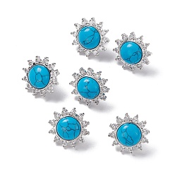 Synthetic Turquoise Blue Synthetic Turquoise Sun Stud Earrings with Cubic Zirconia, Platinum Brass Jewelry for Women, Cadmium Free & Nickel Free & Lead Free, 18mm, Pin: 0.8mm