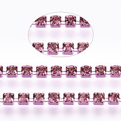 Rosa Cadenas de strass de diamantes de imitación de hierro de electroforesis, cadenas de la taza del Rhinestone, con carrete, rosa, ss 6.5, 2~2.1 mm, sobre 10 yardas / rodillo