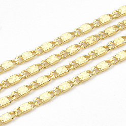 Real 18K Gold Plated Soldered Brass Mariner Link Chains, Real 18K Gold Plated, 5x2x0.6mm