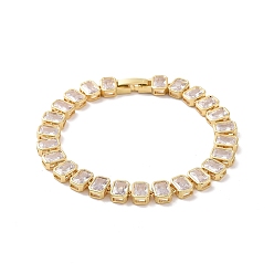 Real 18K Gold Plated Clear Cubic Zirconia Tennis Bracelet, Brass Rectangle Link Chain Bracelet for Women, Real 18K Gold Plated, 6-7/8 inch(17.5cm)