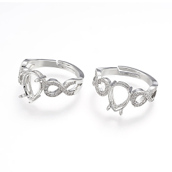 Platine Laiton composants d'anneau pour les doigts, 4 réglages de bague à griffes, avec zircons, taille 6, platine, Plateau: 7.5x5 mm, 16.5mm