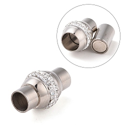 Stainless Steel Color 304 Stainless Steel Magnetic Clasps with Glue-in Ends, with Polymer Clay Rhinestone Beads, Oval, Stainless Steel Color, 17x10mm, Hole: 5mm