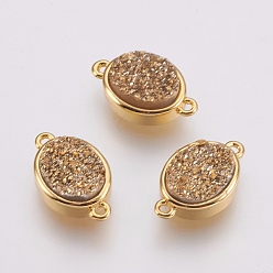 Gold Druzy Resin Links connectors, with Brass Findings, Oval, Gold, 9x14x5mm, Hole: 1mm