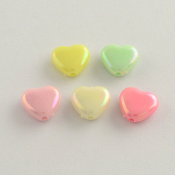 Mixed Color AB Color Plated Heart Acrylic Beads, Mixed Color, 11x12x5mm, Hole: 2mm, about 1100pcs/500g