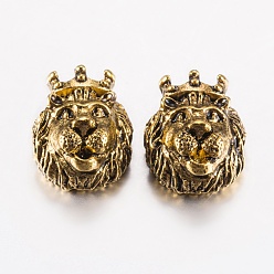 Antique Golden Tibetan Style Alloy Beads, Lion Head, Antique Golden, 14.5x11.5x7~8mm, Hole: 1.5~2mm
