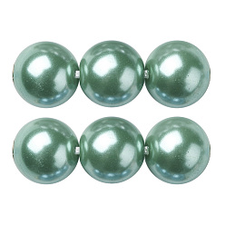 Vert De Mer Clair Brins de perles rondes en verre teinté écologique, Grade a, cordon en coton fileté, vert de mer clair, 8mm, Trou: 0.7~1.1mm, Environ 52 pcs/chapelet, 15 pouce