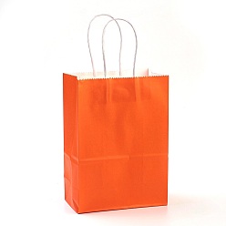 Rouge Orange Sacs en papier kraft de couleur pure, sacs-cadeaux, sacs à provisions, avec poignées en ficelle de papier, rectangle, rouge-orange, 21x15x8 cm