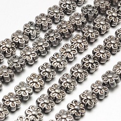 Plata Antigua Estilo tibetano hebras de perlas de aleación de flores, sin plomo, cadmio, níquel, plata antigua, 6.5x4.5 mm, agujero: 1 mm, sobre 35 unidades / cadena, 8 pulgada