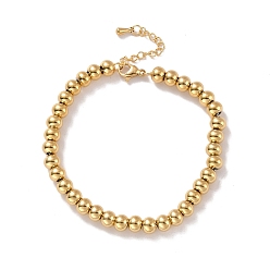 Doré  Placage sous vide 201 bracelet en perles rondes en acier inoxydable pour femme, or, 7-1/4 pouce (18.5 cm)