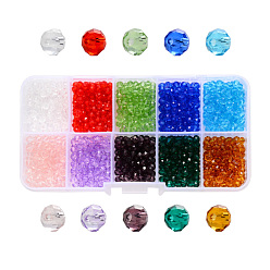 Mixed Color Transparent Glass Beads, Faceted, Rondelle, Mixed Color, 4x3.5mm, Hole: 1mm, about 1000pcs/box