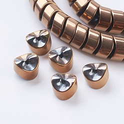 Copper Plated Vacuum Plating Electroplate Non-magnetic Synthetic Hematite Beads Strands, Grade A, Triangle, Copper Plated, 8x8x5mm, Hole: 1mm, about 98pcs/strand, 15.9 inch(40.5cm)