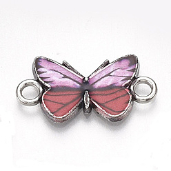 Light Coral Printed Alloy Connector Charms, with Enamel, Butterfly Link, Cadmium Free & Lead Free, Platinum, Light Coral, 12x23x2mm, Hole: 2.5mm