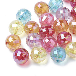 Mixed Color AB-Color Plated Transparent Acrylic Beads, Faceted, Round, Mixed Color, 19~20mm, Hole: 2.5mm, about 105pcs/500g