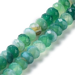 Medium Aquamarine Natural Banded Agate/Striped Agate Beads Strands, Dyed & Heated, Faceted Rondelle, Medium Aquamarine, 8~8.5x5~5.5mm, Hole: 1mm, about 72pcs/strand, 15.24~15.35''(38.7~39cm)