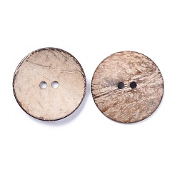 Bois Solide Boutons de noix de coco naturelle, gros boutons, 2-trou, plat rond, burlywood, 62.5x6.5~7.5mm, Trou: 5.5mm