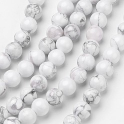 Howlite Chapelets de perles howlite naturelles , ronde, 4mm, Trou: 1mm, à propos de 92pc / brin, 15.2 pouce