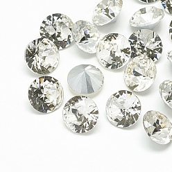 Crystal Pointed Back Glass Rhinestone Cabochons, Crackle Style, Back Plated, Faceted, Diamond, Crystal, 8x4.5mm