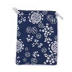 Prussian Blue Burlap Packing Pouches, Drawstring Bags, Prussian Blue, 17.3~18.2x13~13.4cm