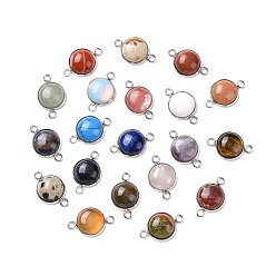 Mixed Stone Natural & Synthetic Mixed Gemstone Connector Charms, Half Round Links, with Stainless Steel Color Tone 304 Stainless Steel Findings, 14x22x5.5mm, Hole: 2mm