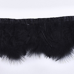 Negro Corte de flecos de plumas de pavo, accesorios de vestuario, teñido, negro, 120~180 mm, sobre 2 m / bolsa
