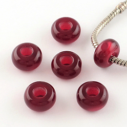 Rouge Foncé Résine des yeux de chat imitation perles européennes, perles de rondelle avec grand trou , rouge foncé, 13~14x7~7.5mm, Trou: 5mm