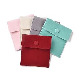 Mixed Color Velvet Jewelry Storage Pouches, Rectangle Jewelry Bags with Snap Fastener, for Earrings, Rings Storage, Mixed Color, 9.65x8.9cm