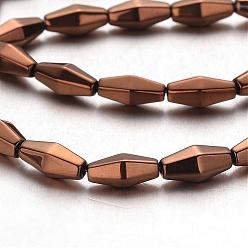 Copper Plated Electroplate Non-magnetic Synthetic Hematite Bead Strands, Faceted, Bicone, Copper Plated, 12x6mm, Hole: 1mm, about 34pcs/strand, 15.7 inch