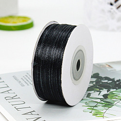 Black Polyester Double-Sided Satin Ribbons, Ornament Accessories, Flat, Black, 3mm, 100 yards/roll