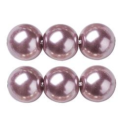 Brun Rosé  Brins de perles rondes en verre teinté écologique, Grade a, cordon en coton fileté, brun rosé, 14mm, Trou: 0.7~1.1mm, Environ 30 pcs/chapelet, 15 pouce