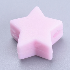 Pink Perles de silicone écologiques de qualité alimentaire, perles à mâcher pour les jouets de dentition, Diy soins infirmiers colliers faisant, étoiles, rose, 14x13.5x8mm, Trou: 2mm