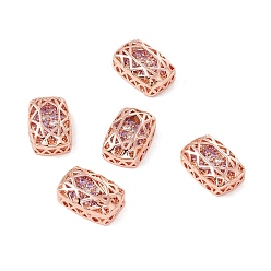Lilac Eco-friendly Brass Micro Pave Cubic Zirconia Multi-strand Links, Rack Plating, Cadmium Free & Lead Free, Rectangle, Rose Gold, Lilac, 14x10x5mm, Hole: 1.2mm