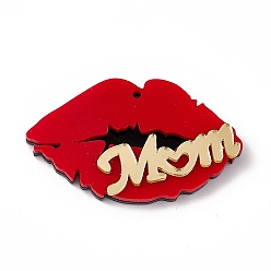 Red Mother's Day Acrylic Pendants, Lip with Word Mom Charms, Red, 26x44.5x5.8mm, Hole: 1.6mm