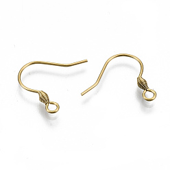 Golden 304 Stainless Steel Earring Hooks, Ear Wire, with Horizontal Loop, Cadmium Free & Nickel Free & Lead Free, Golden, 15~17x17mm, Hole: 2mm, 21 Gauge, Pin: 0.7mm