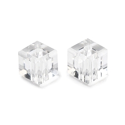 Clair Verre imitation perles de cristal autrichien, facette, suqare, clair, 5.5x5.5x5.5mm, Trou: 1mm