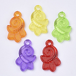 Mixed Color Transparent Acrylic Pendants, Dyed, Flower, Mixed Color, 29x18x3.5mm, Hole: 3mm, about 588pcs/500g