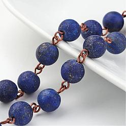 Lapis Lazuli Lapis-lazuli naturels faits à la main perles chaînes, non soudée, avec épingle à œil en laiton, cuivre rouge, 39.3 pouce