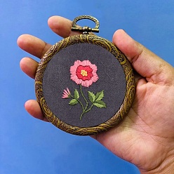 Gray DIY Pendant Decoration Embroidery Kits, Including Printed Cotton Fabric, Embroidery Thread & Needles, Embroidery Hoop, Flower Pattern, Gray, Embroidery Hoop: 100mm