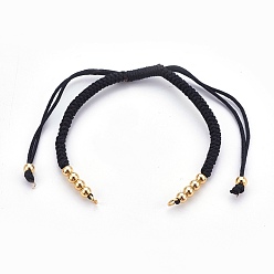 Black Nylon Cord Braided Bracelet Making, with Brass Beads, Golden, Black, 10-1/4 inch~11-7/8 inch(26~30cm), 3mm