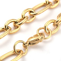 Golden Ion Plating(IP) 304 Stainless Steel Figaro Chain Bracelets, with Lobster Claw Clasps, Golden, 8 inch(20.2cm)